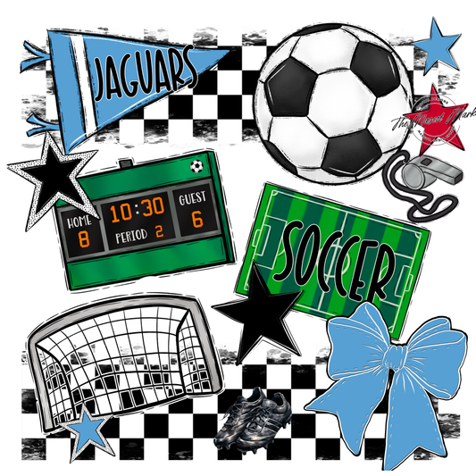 Jaguars Checkers Soccer Spirit Design-Carolina Blue