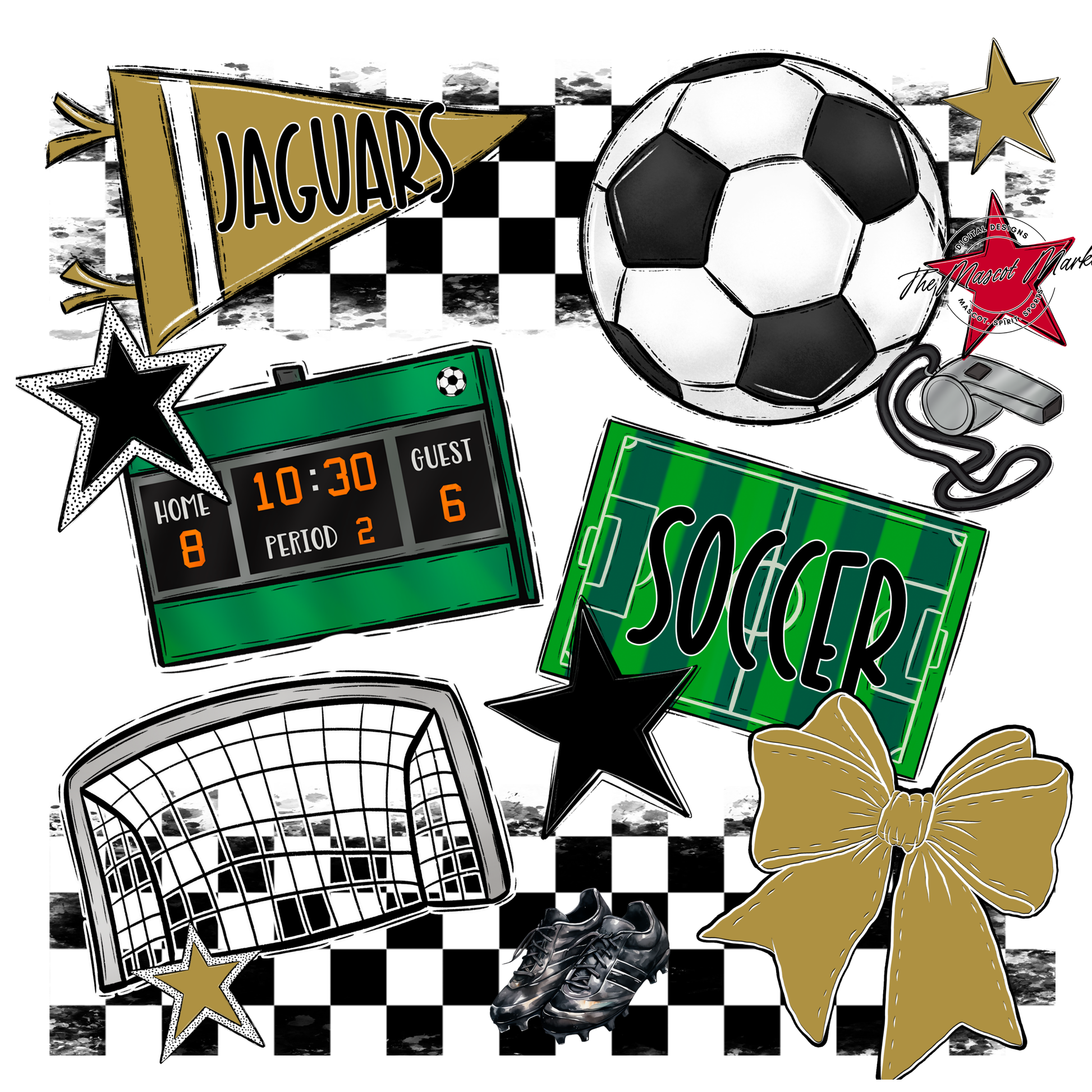 Jaguars Checkers Soccer Spirit Design-Gold