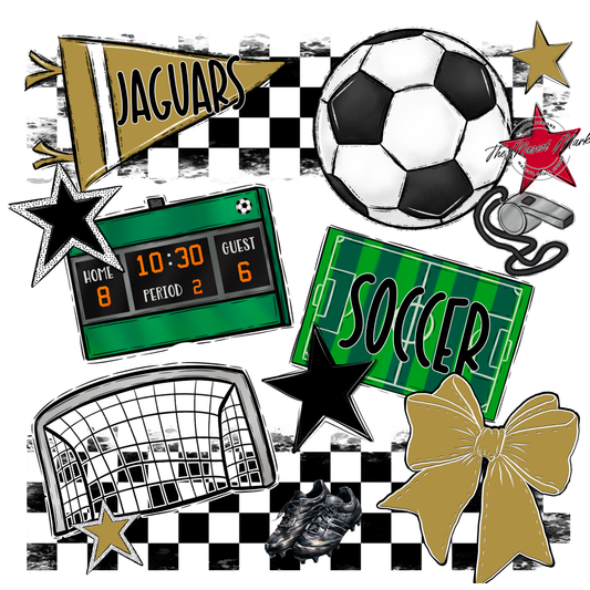 Jaguars Checkers Soccer Spirit Design-Gold