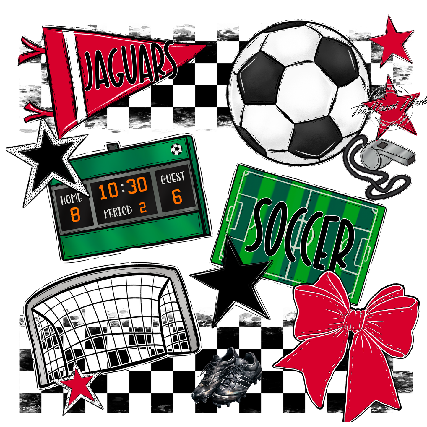 Jaguars Checkers Soccer Spirit Design-Red