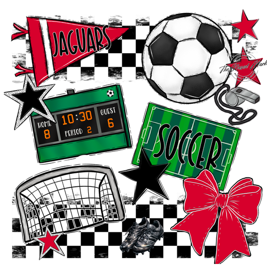 Jaguars Checkers Soccer Spirit Design-Red