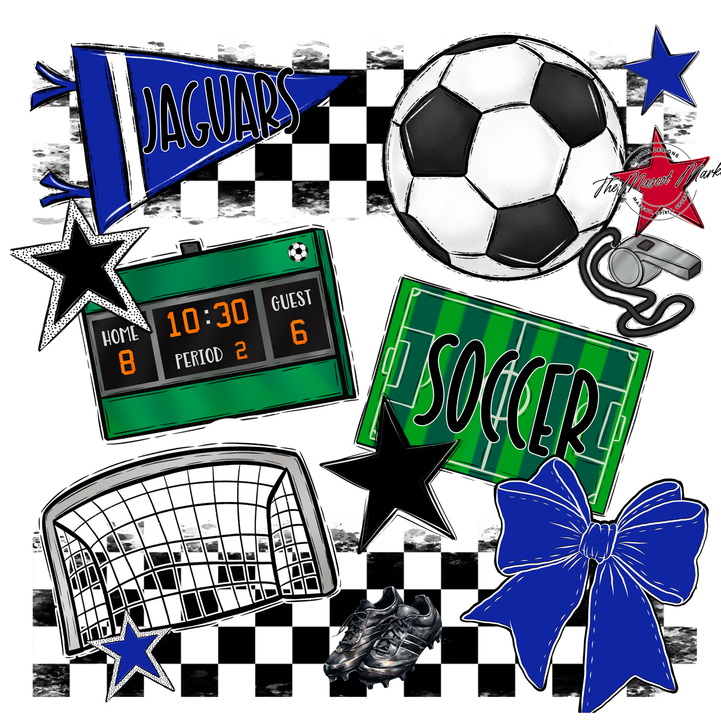 Jaguars Checkers Soccer Spirit Design-Royal Blue