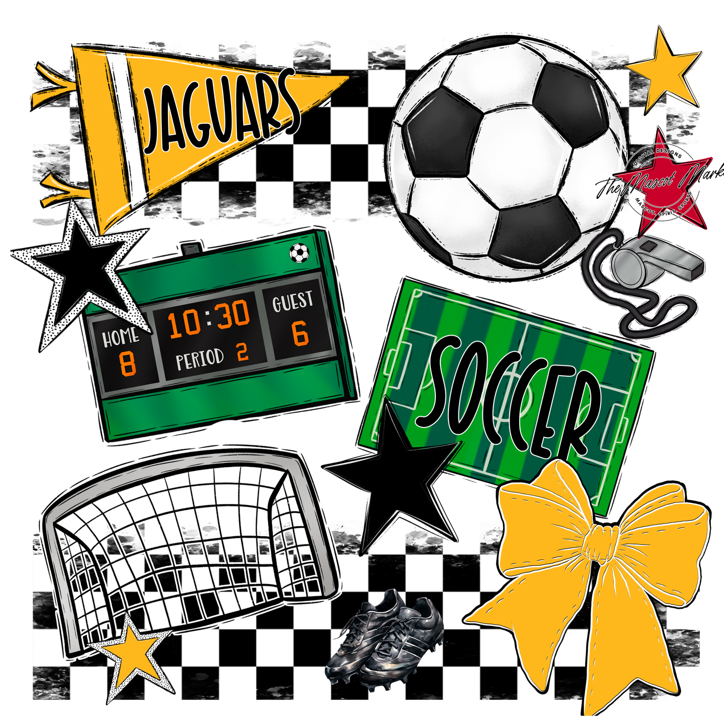 Jaguars Checkers Soccer Spirit Design-Yellow