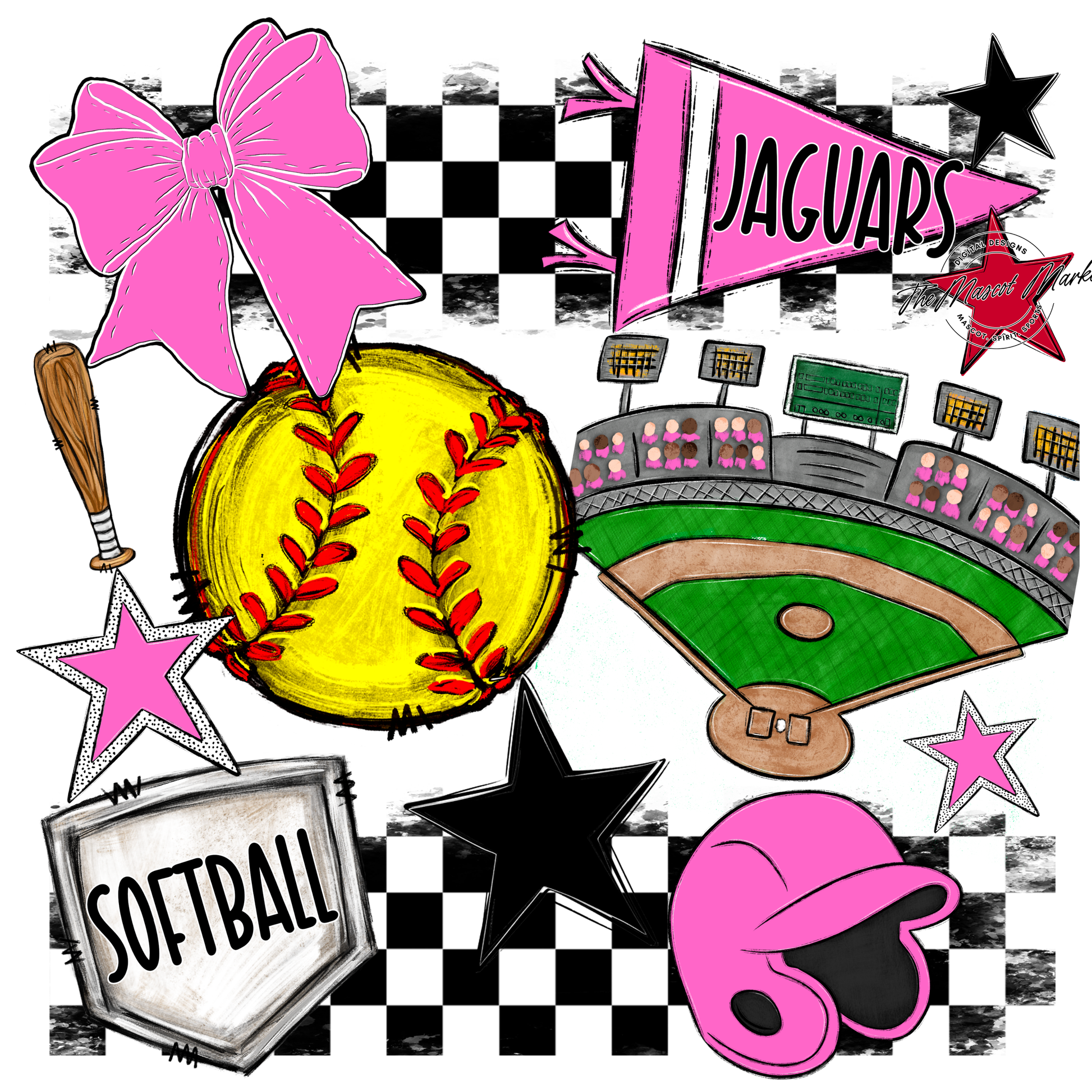 Jaguars Checkers Softball Spirit Design-Baby Pink