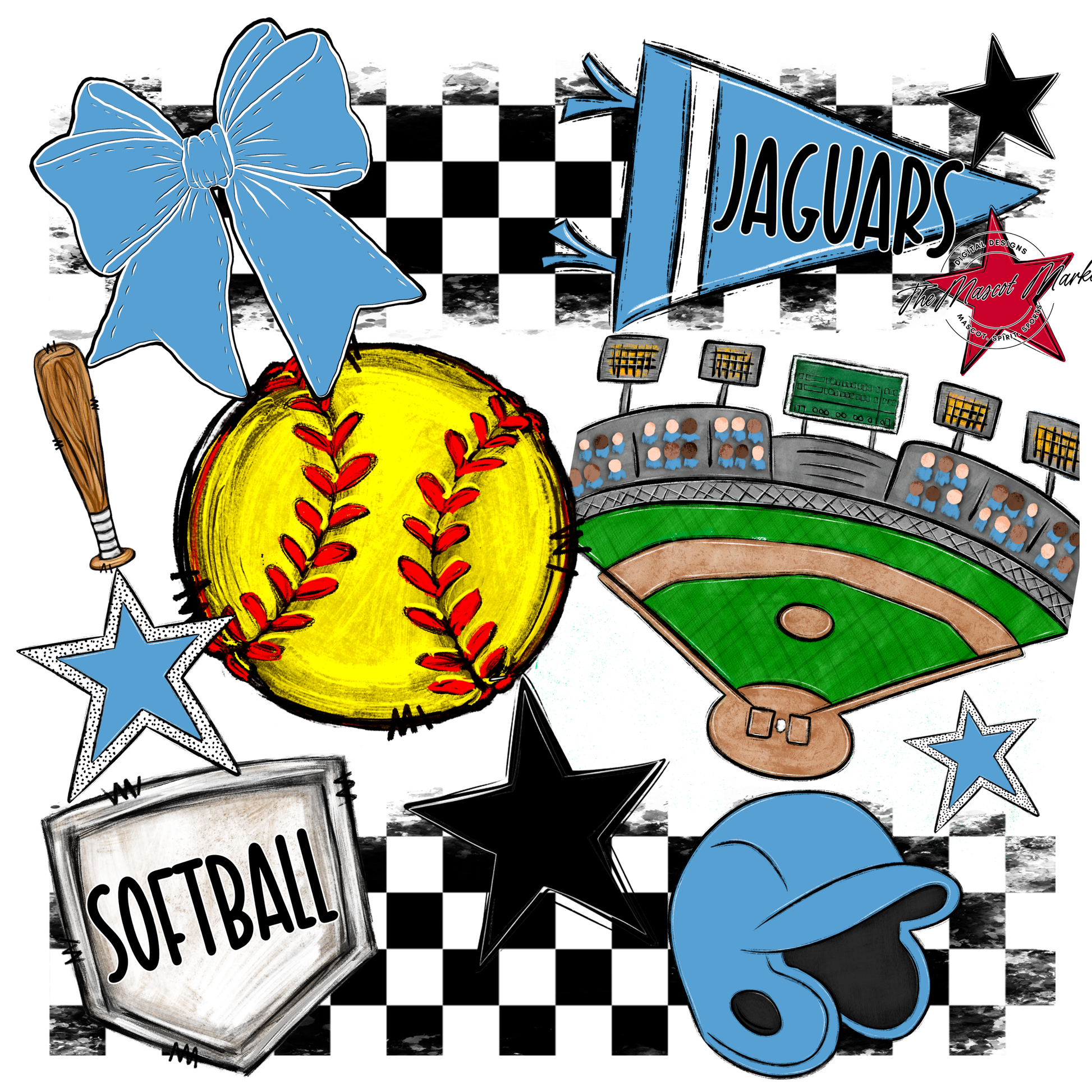 Jaguars Checkers Softball Spirit Design-Carolina Blue