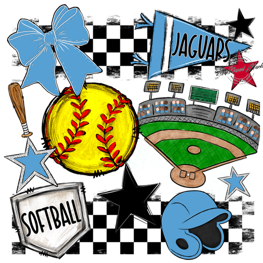 Jaguars Checkers Softball Spirit Design-Carolina Blue