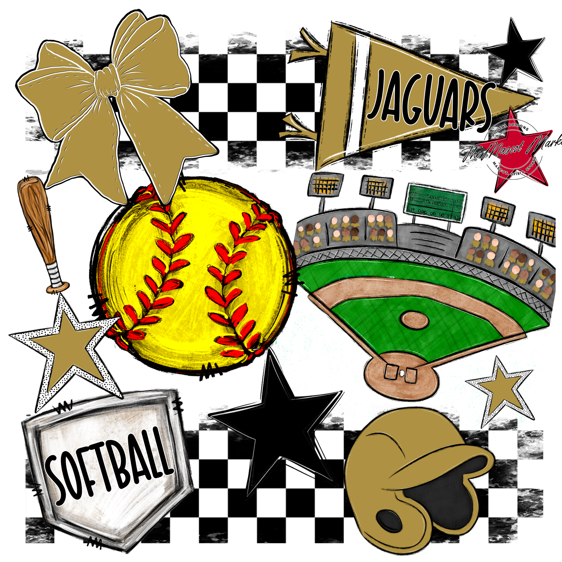 Jaguars Checkers Softball Spirit Design-Gold