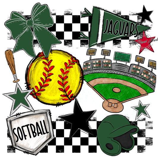 Jaguars Checkers Softball Spirit Design-Green
