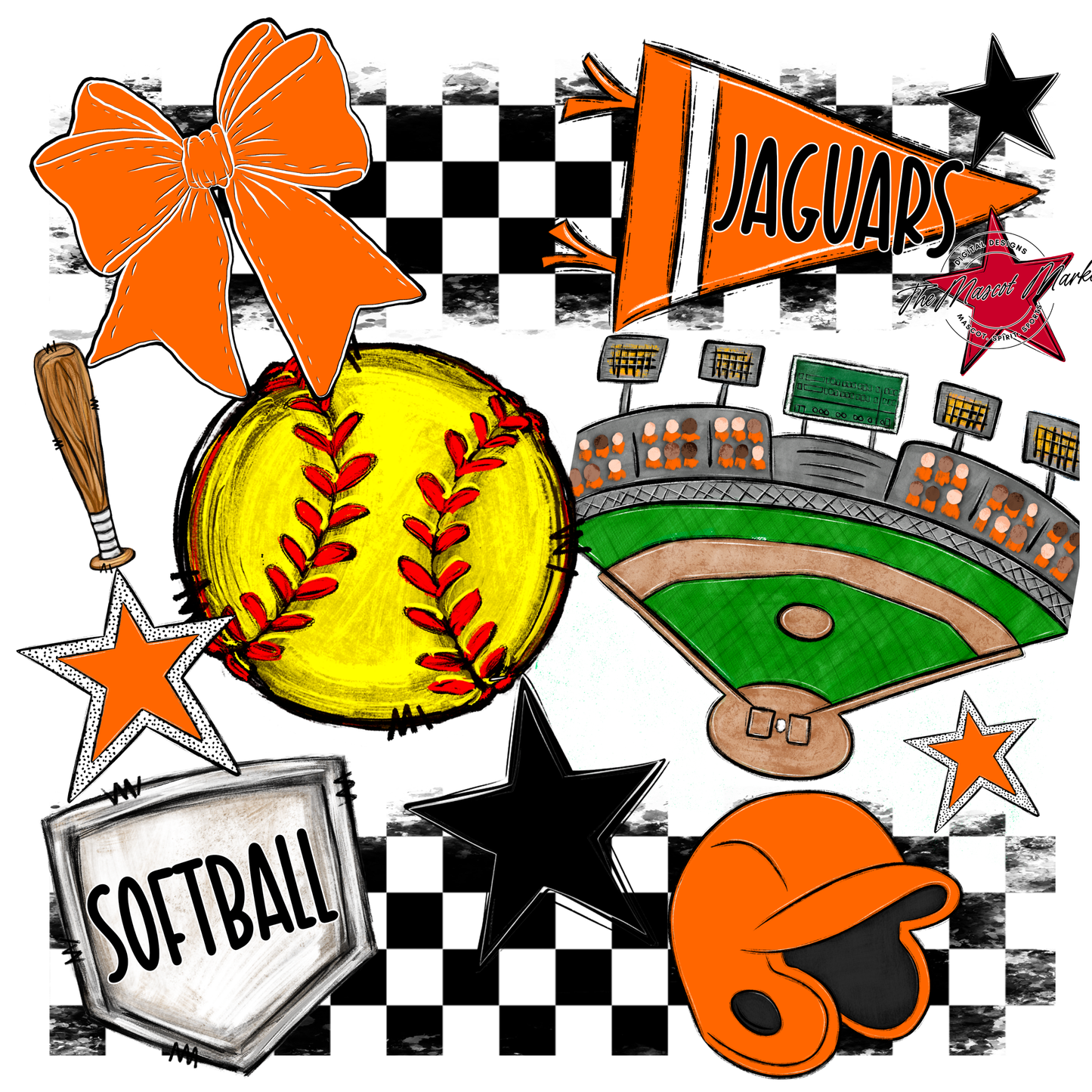 Jaguars Checkers Softball Spirit Design-Orange