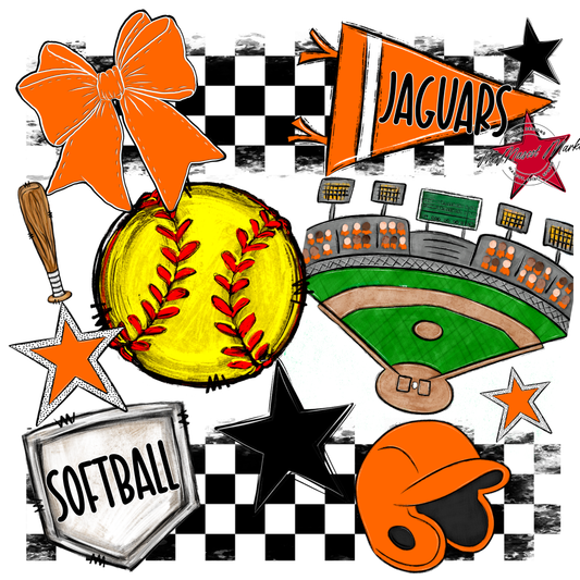 Jaguars Checkers Softball Spirit Design-Orange