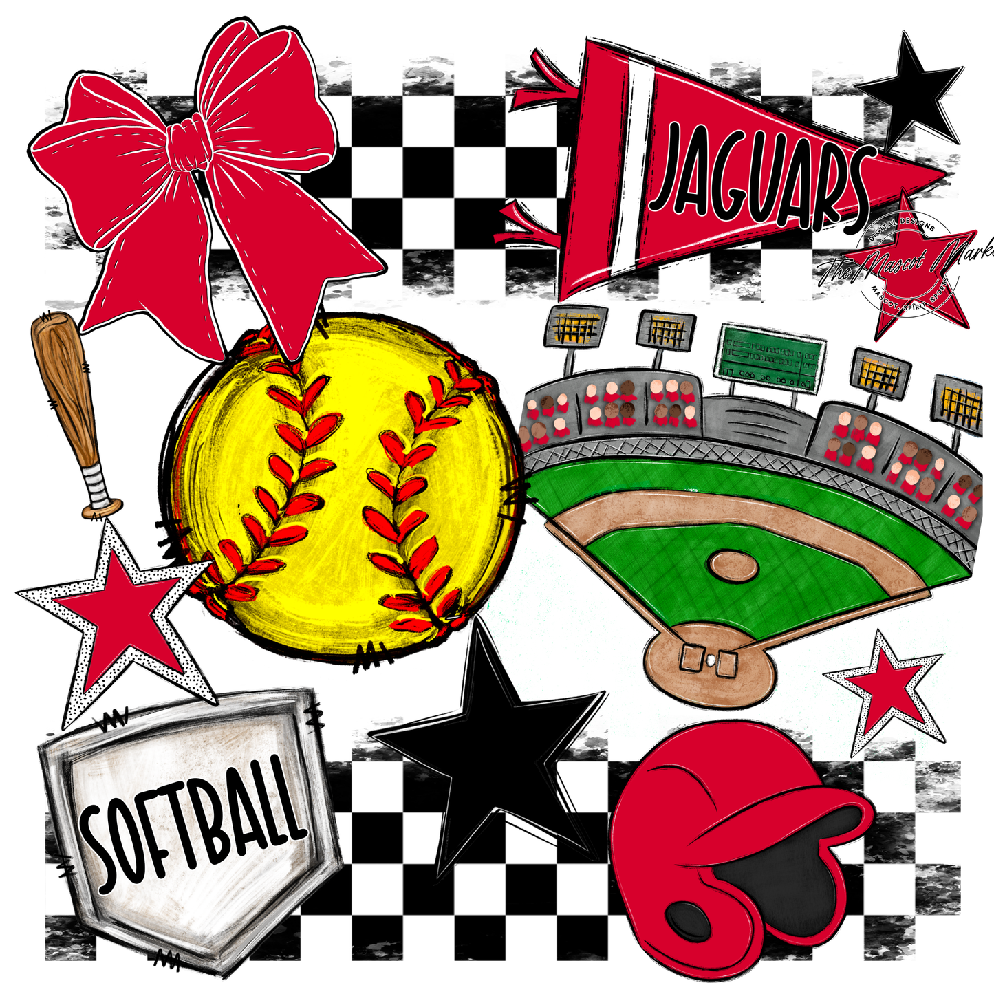 Jaguars Checkers Softball Spirit Design-Red
