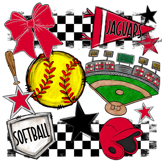 Jaguars Checkers Softball Spirit Design-Red