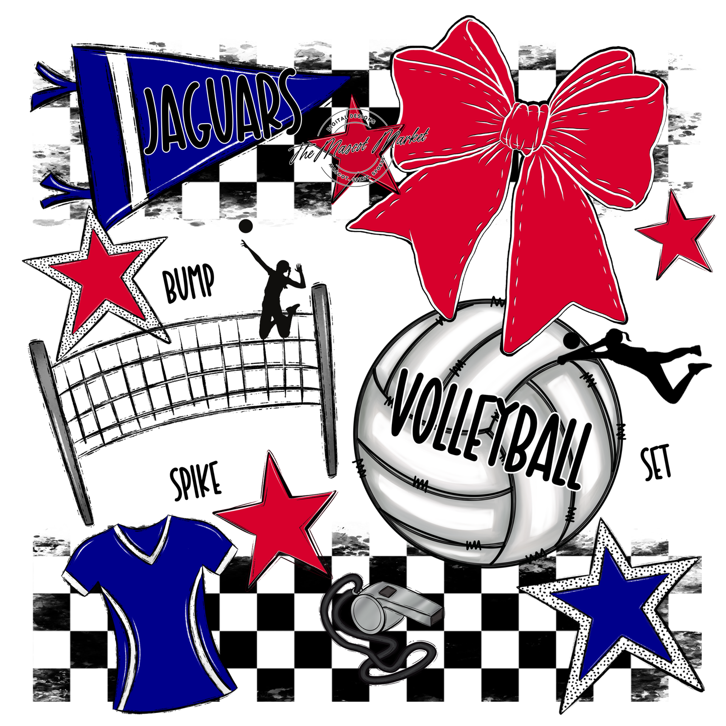 Jaguars Checkers Volleyball Spirit Design-Blue-Red