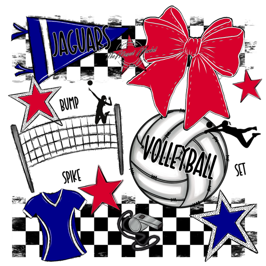Jaguars Checkers Volleyball Spirit Design-Blue-Red