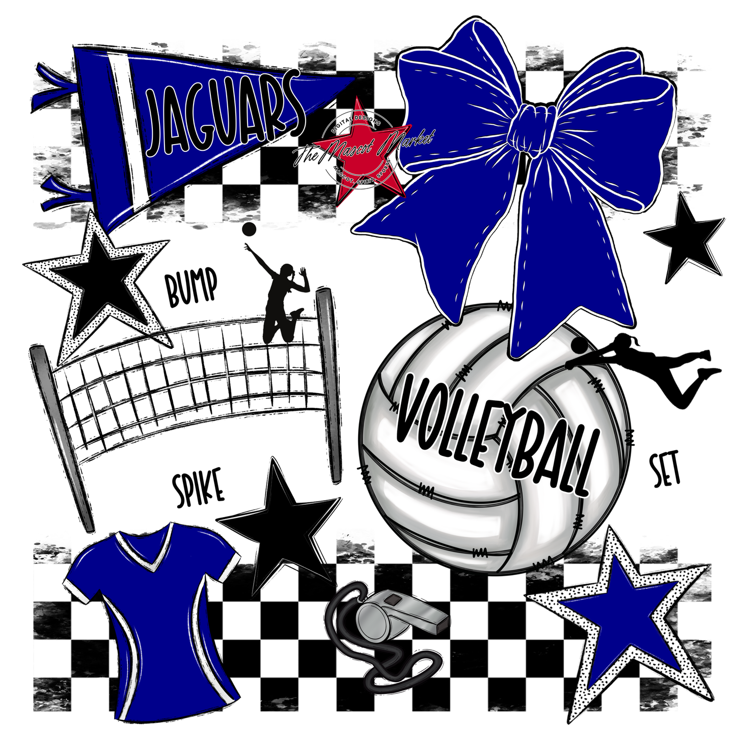 Jaguars Checkers Volleyball Spirit Design-Blue
