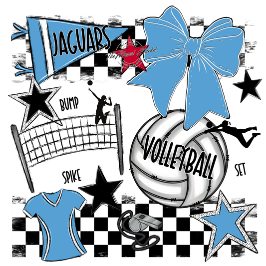 Jaguars Checkers Volleyball Spirit Design-Carolina Blue