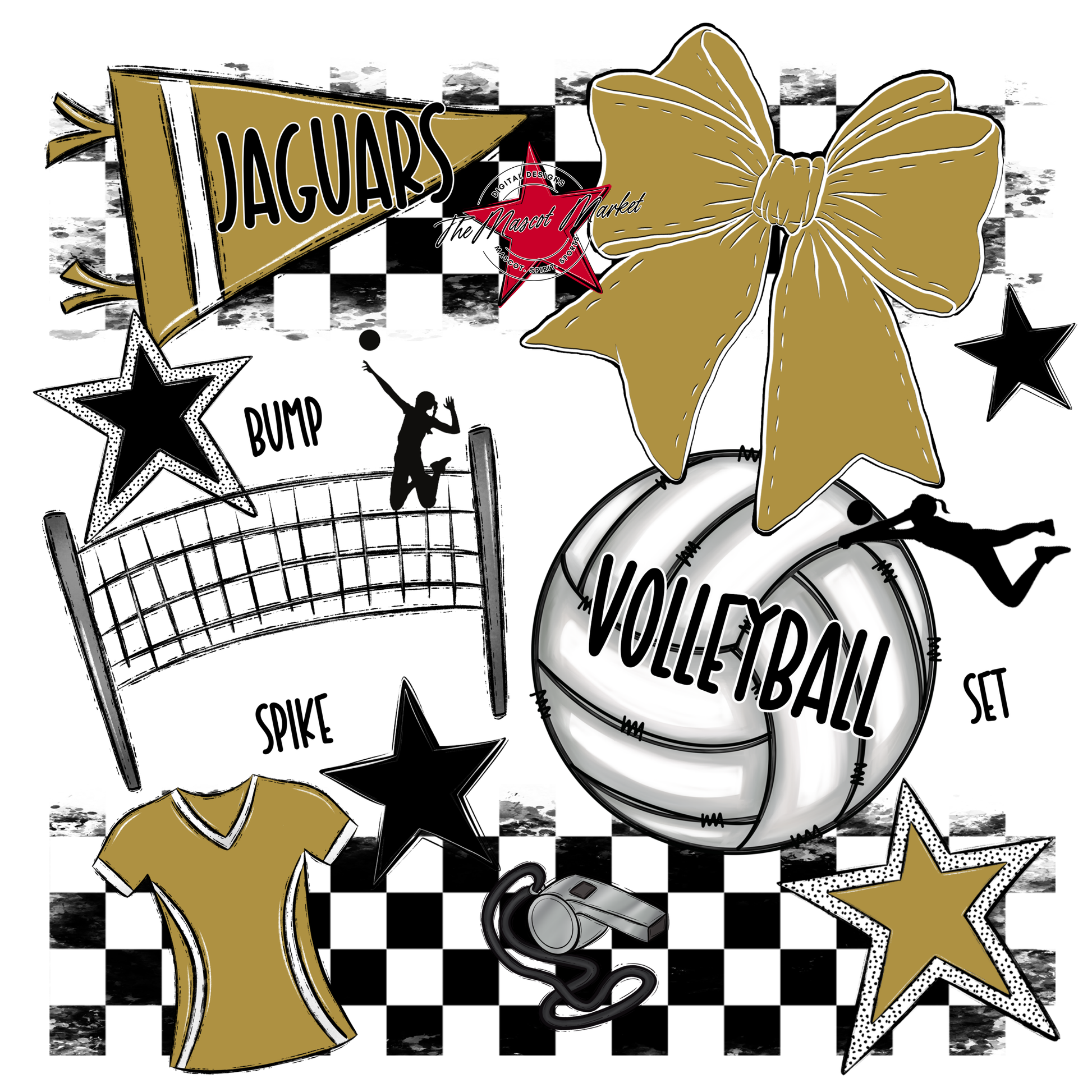 Jaguars Checkers Volleyball Spirit Design-Gold