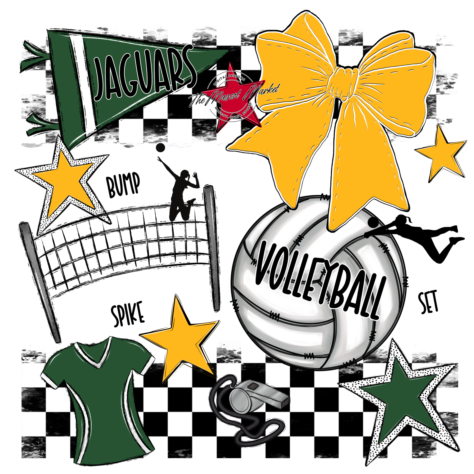 Jaguars Checkers Volleyball Spirit Design-Green-Yellow