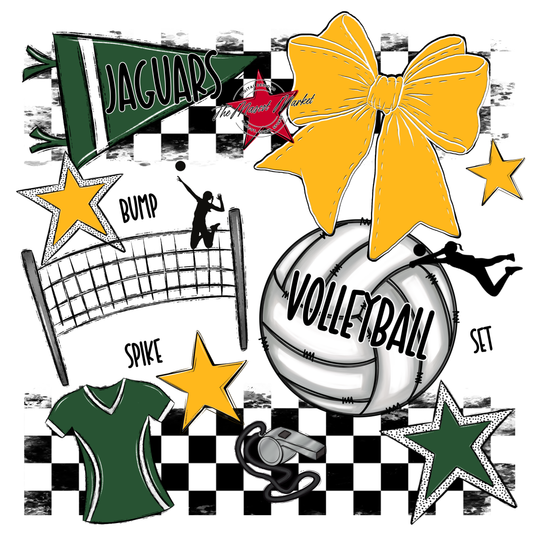 Jaguars Checkers Volleyball Spirit Design-Green-Yellow