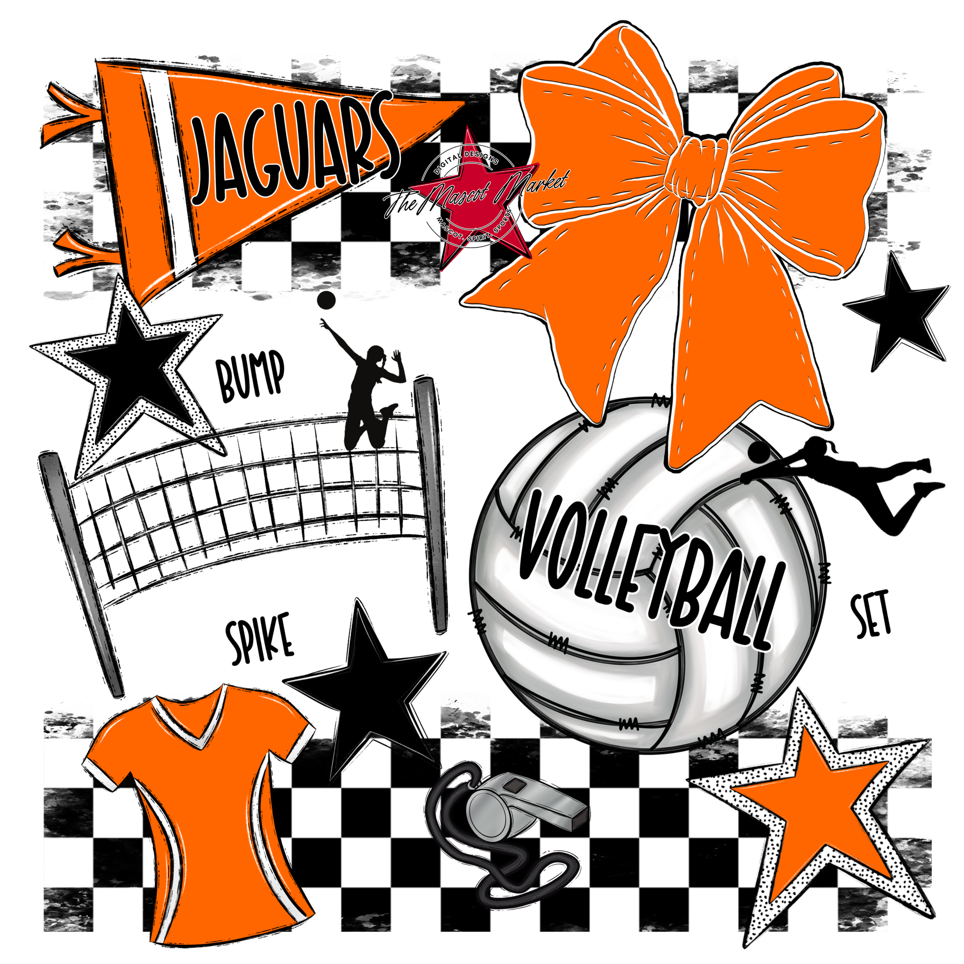 Jaguars Checkers Volleyball Spirit Design-Orange