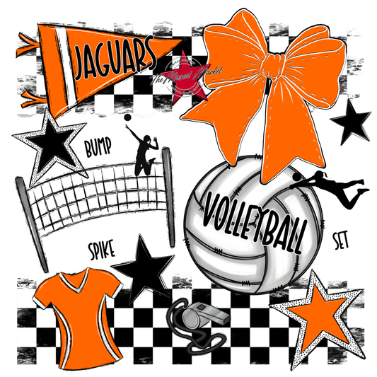 Jaguars Checkers Volleyball Spirit Design-Orange