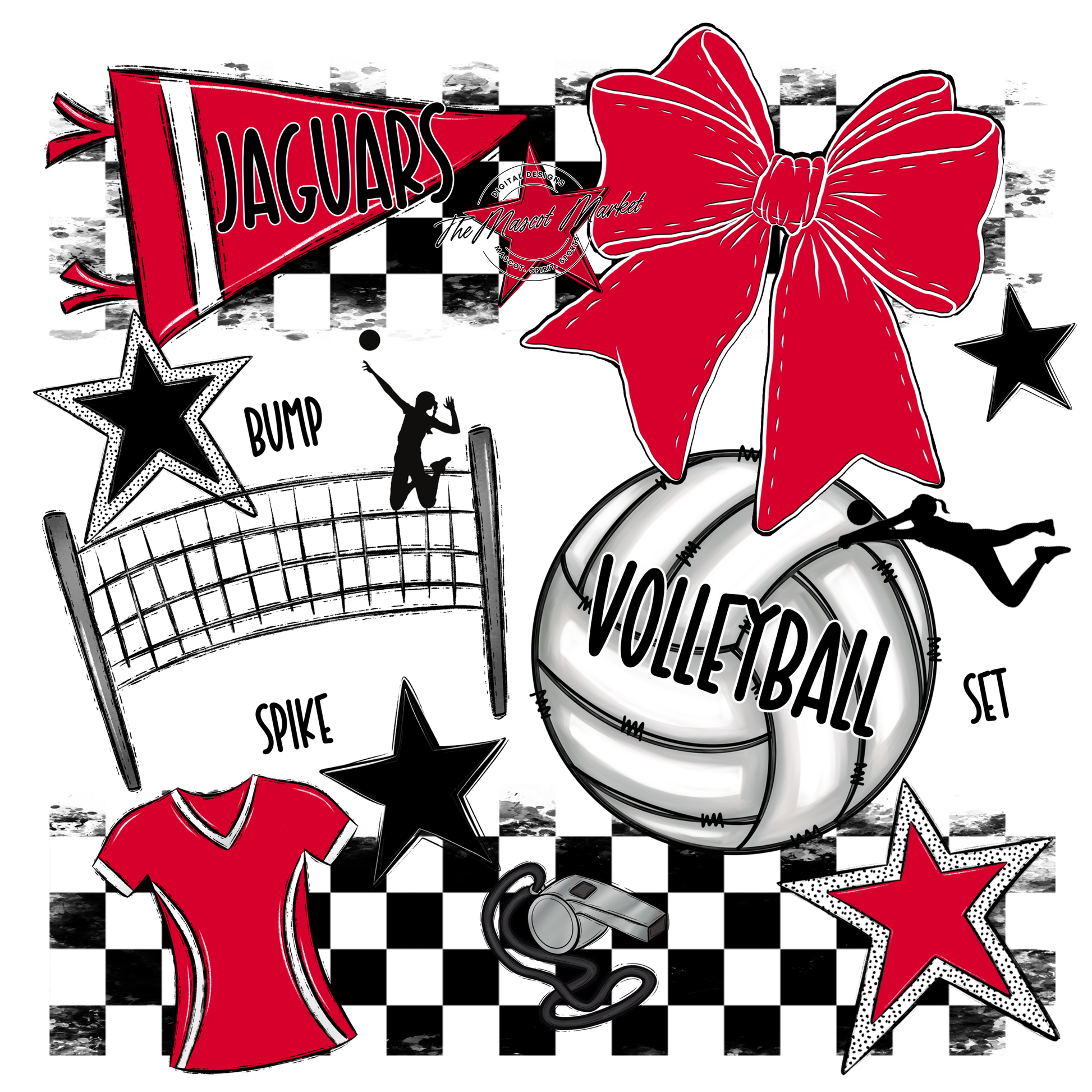 Jaguars Checkers Volleyball Spirit Design-Red