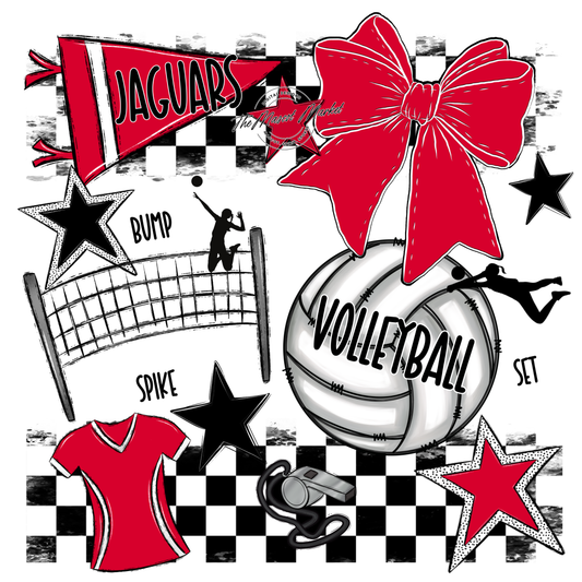 Jaguars Checkers Volleyball Spirit Design-Red