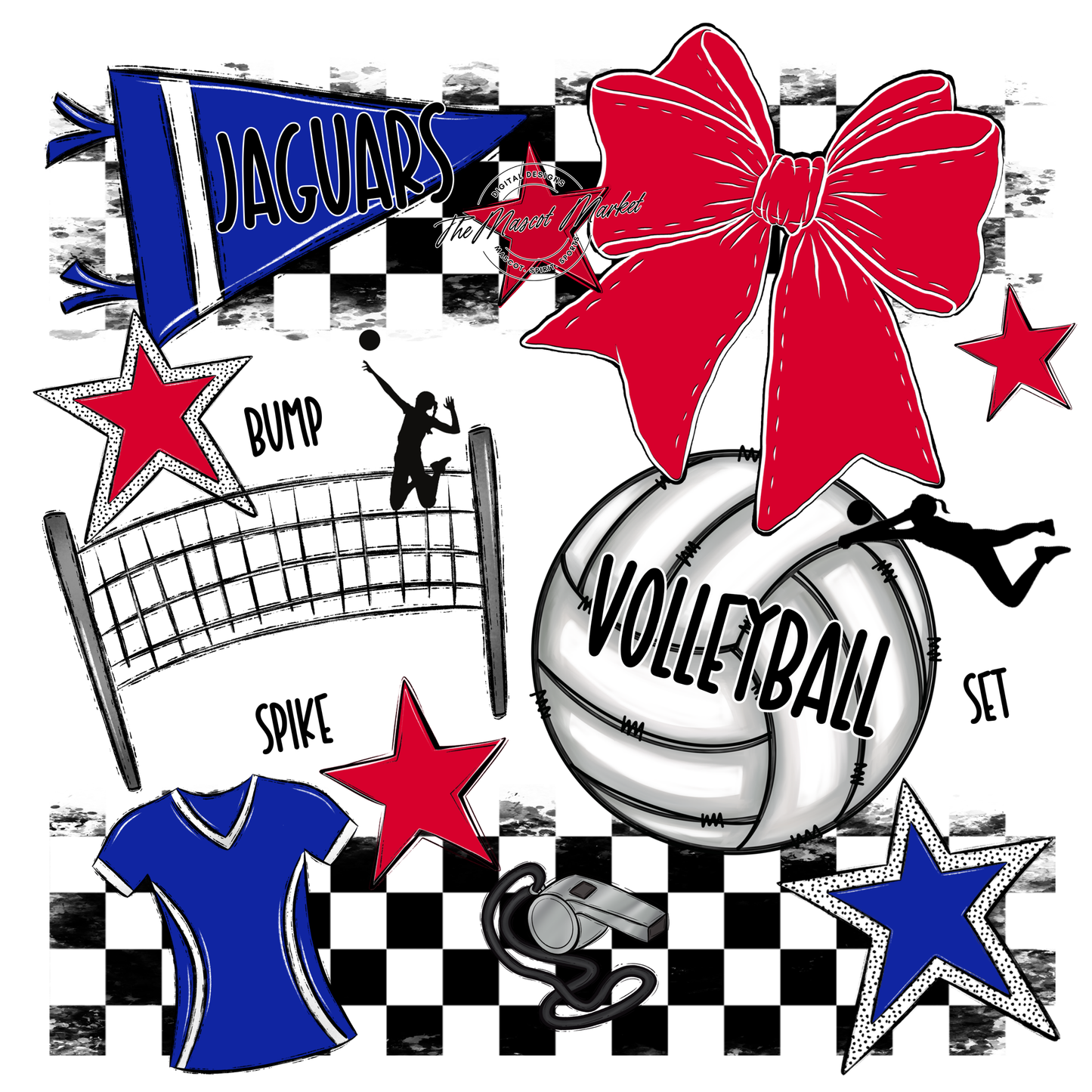 Jaguars Checkers Volleyball Spirit Design-Royal Blue-Red