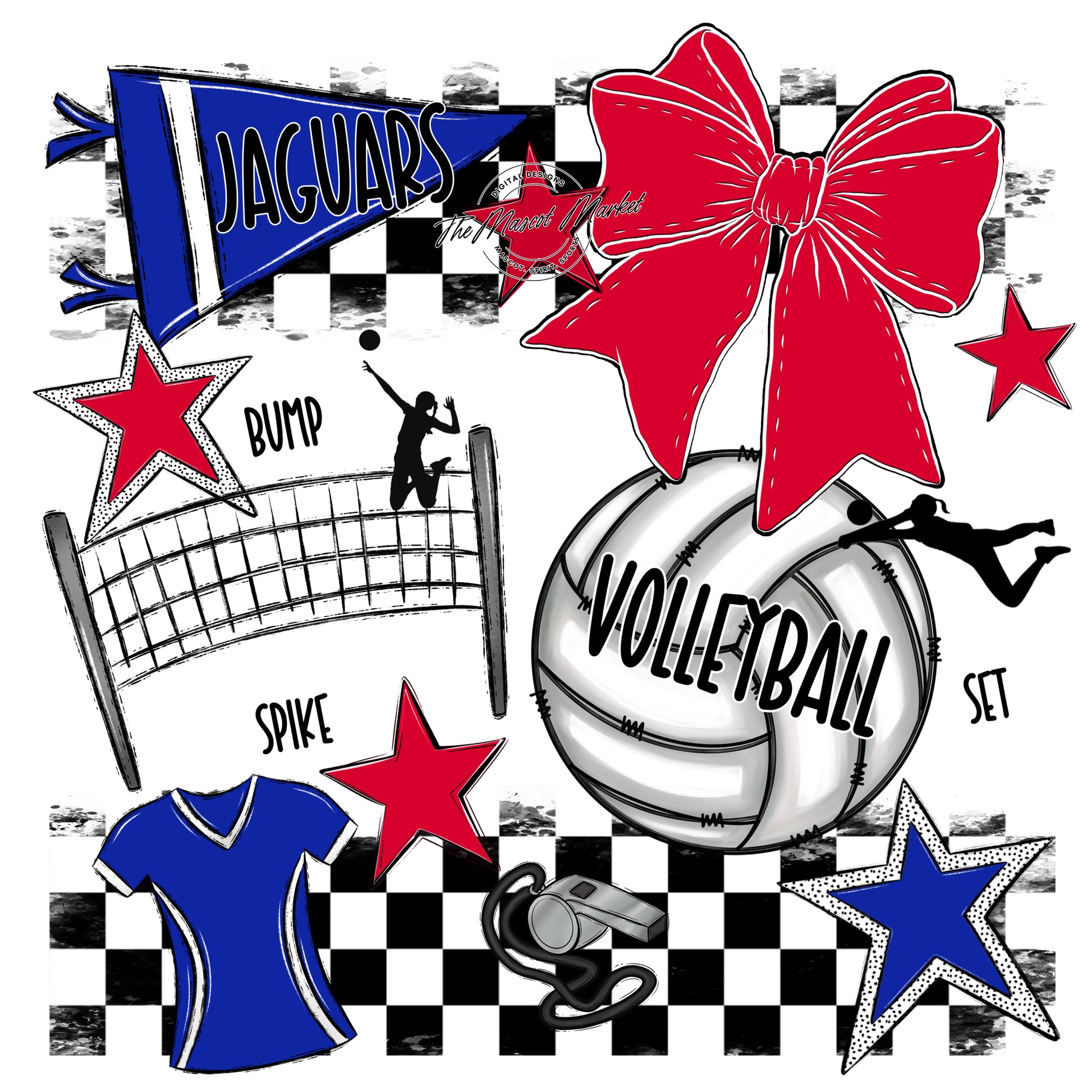 Jaguars Checkers Volleyball Spirit Design-Royal Blue-Red