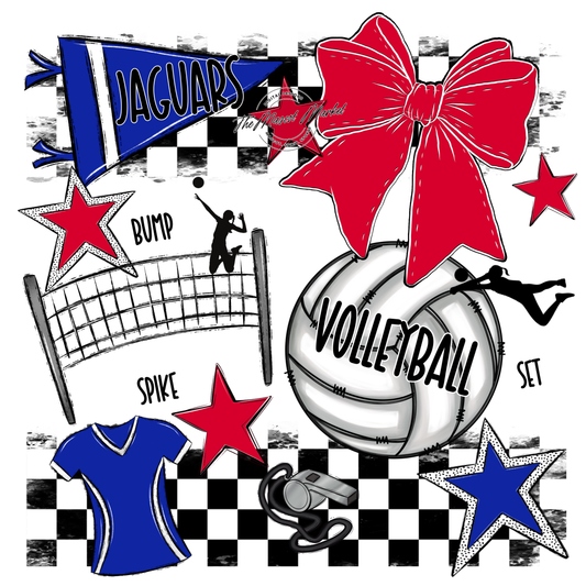 Jaguars Checkers Volleyball Spirit Design-Royal Blue-Red