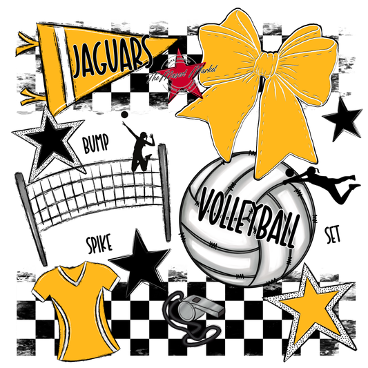 Jaguars Checkers Volleyball Spirit Design-Yellow