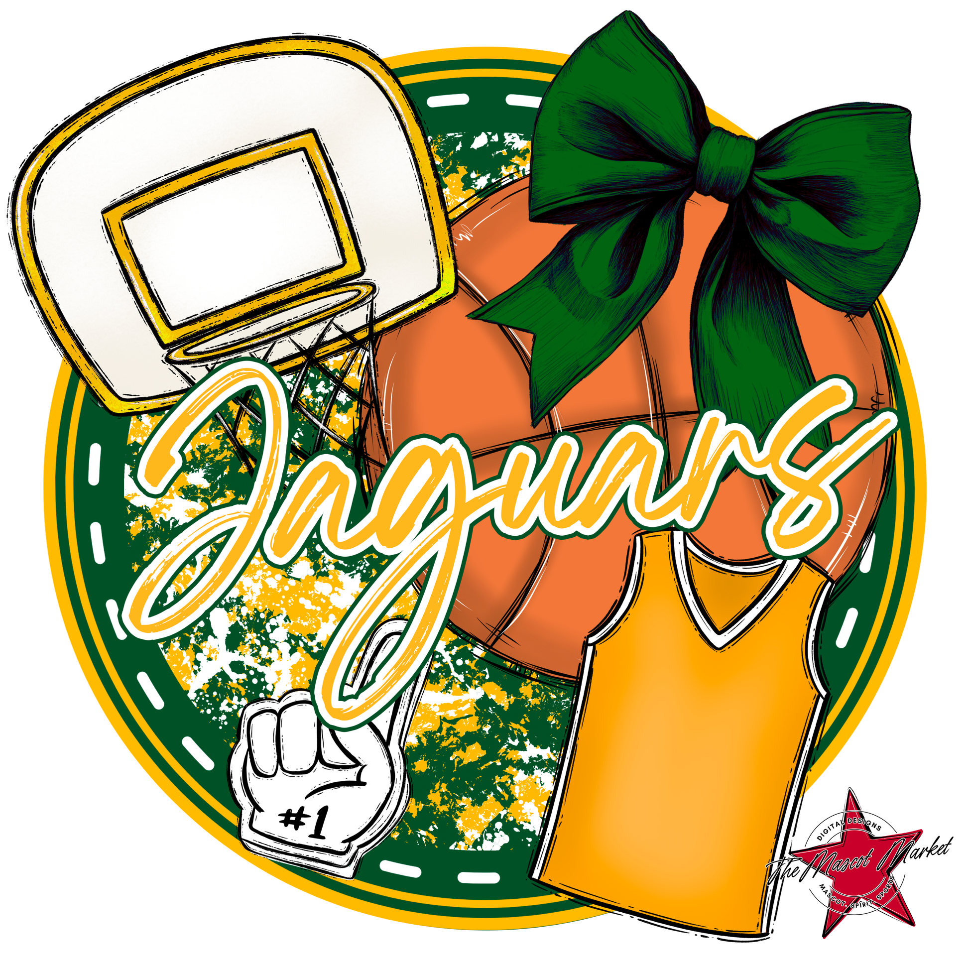 Jaguars Circle Basketball Design-Green-Yellow
