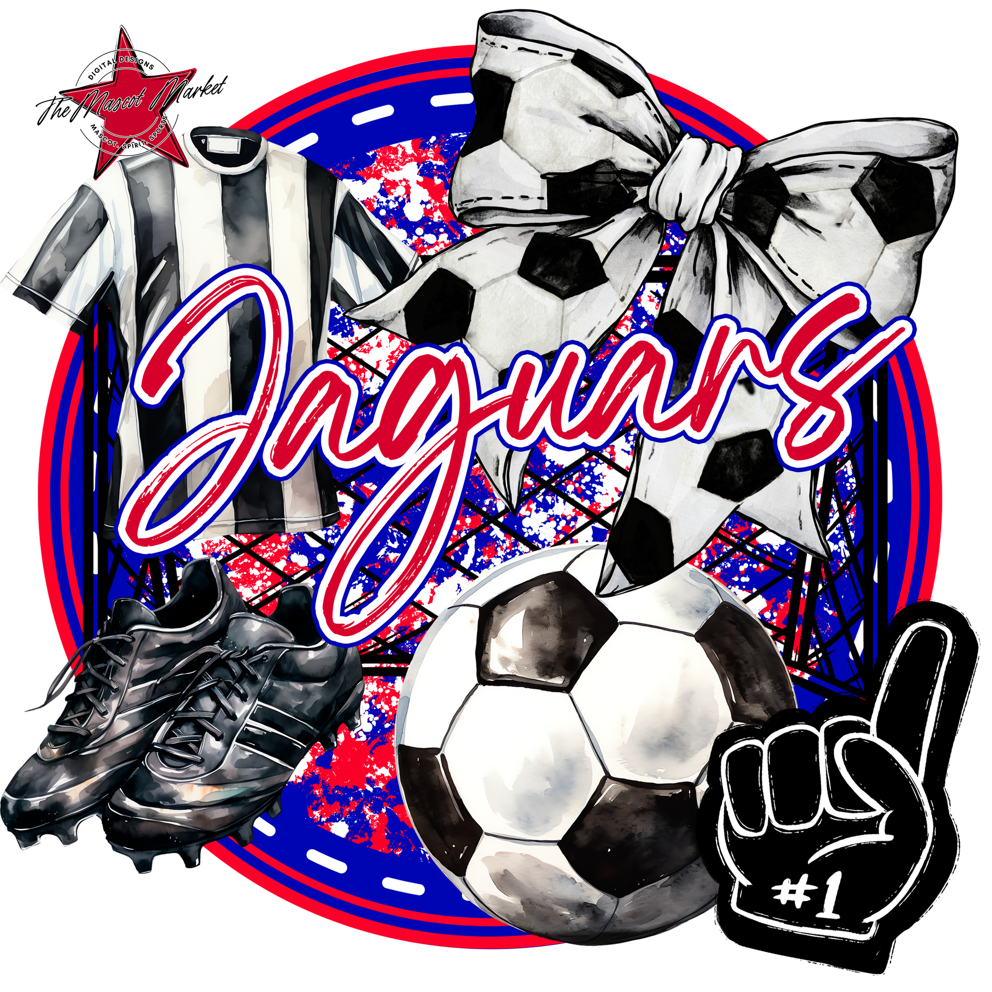 Jaguars Circle Soccer Design-Blue-Red