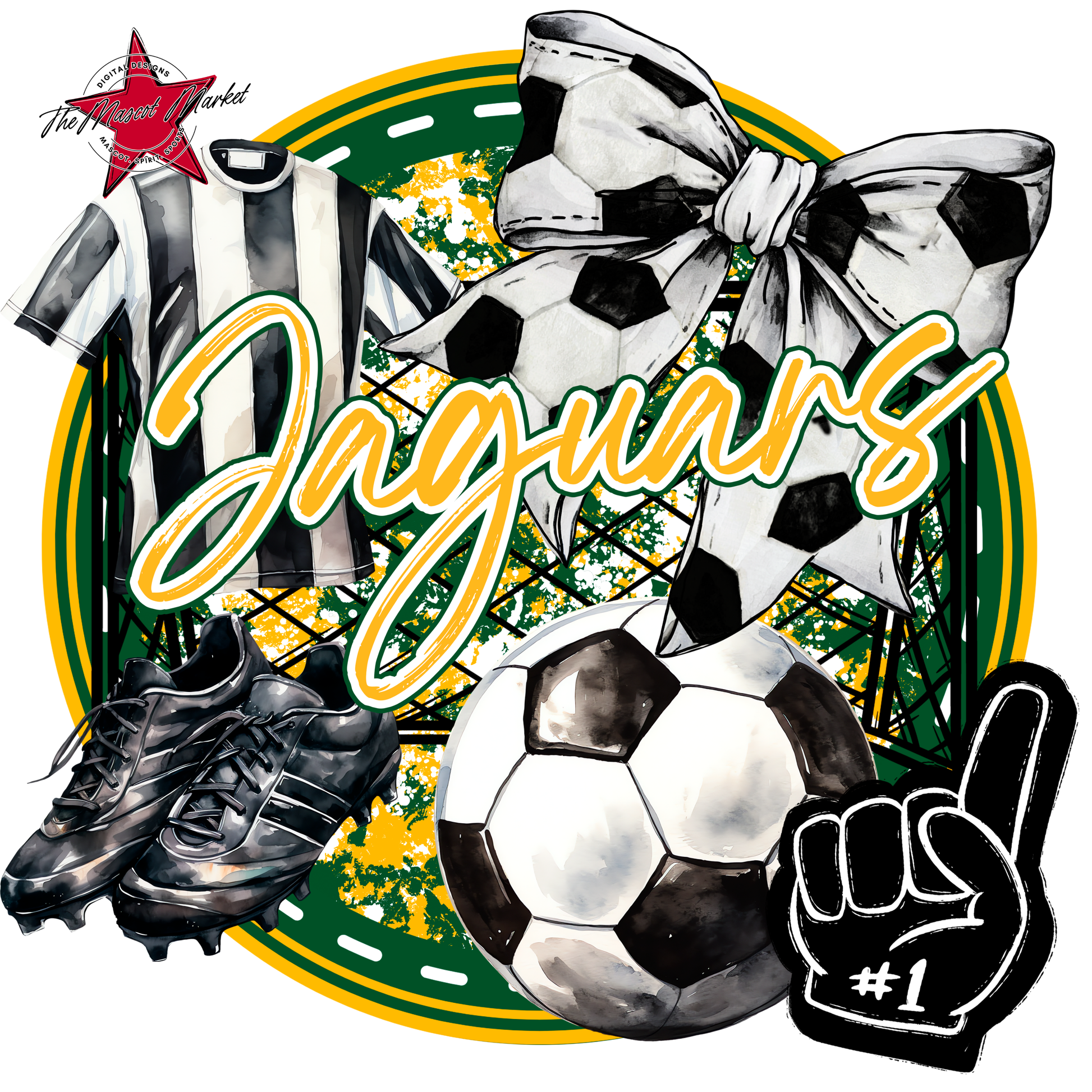 Jaguars Circle Soccer Design-Green-Yellow