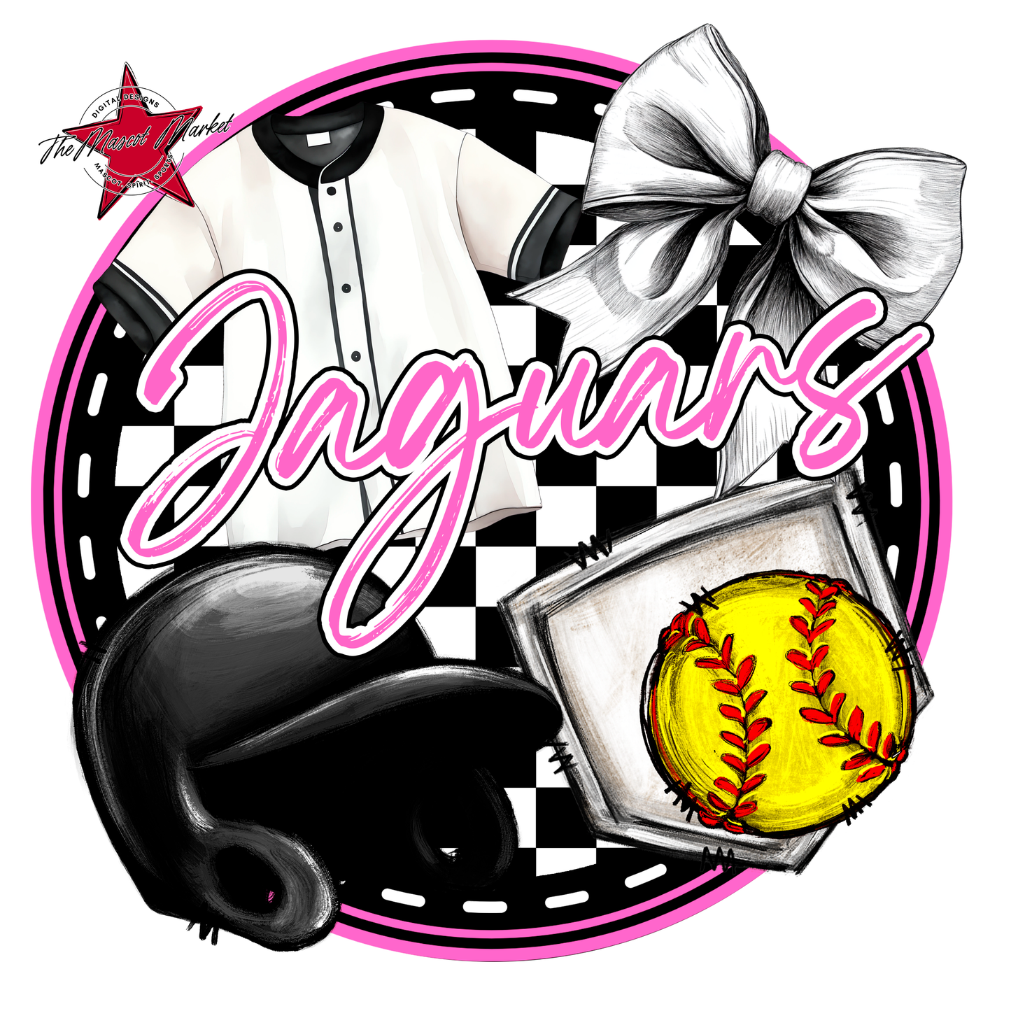 Jaguars Circle Softball Design-Baby Pink
