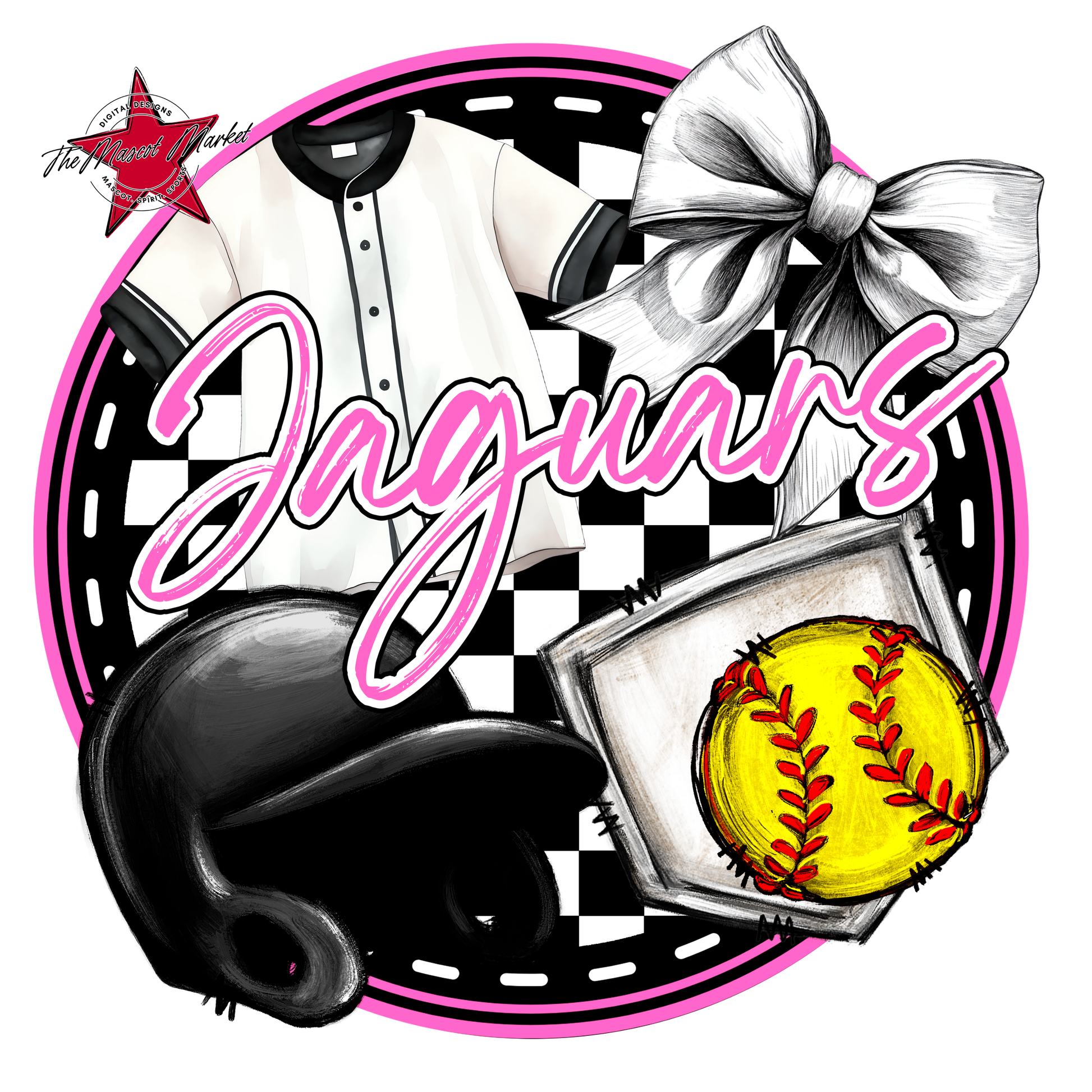 Jaguars Circle Softball Design-Baby Pink