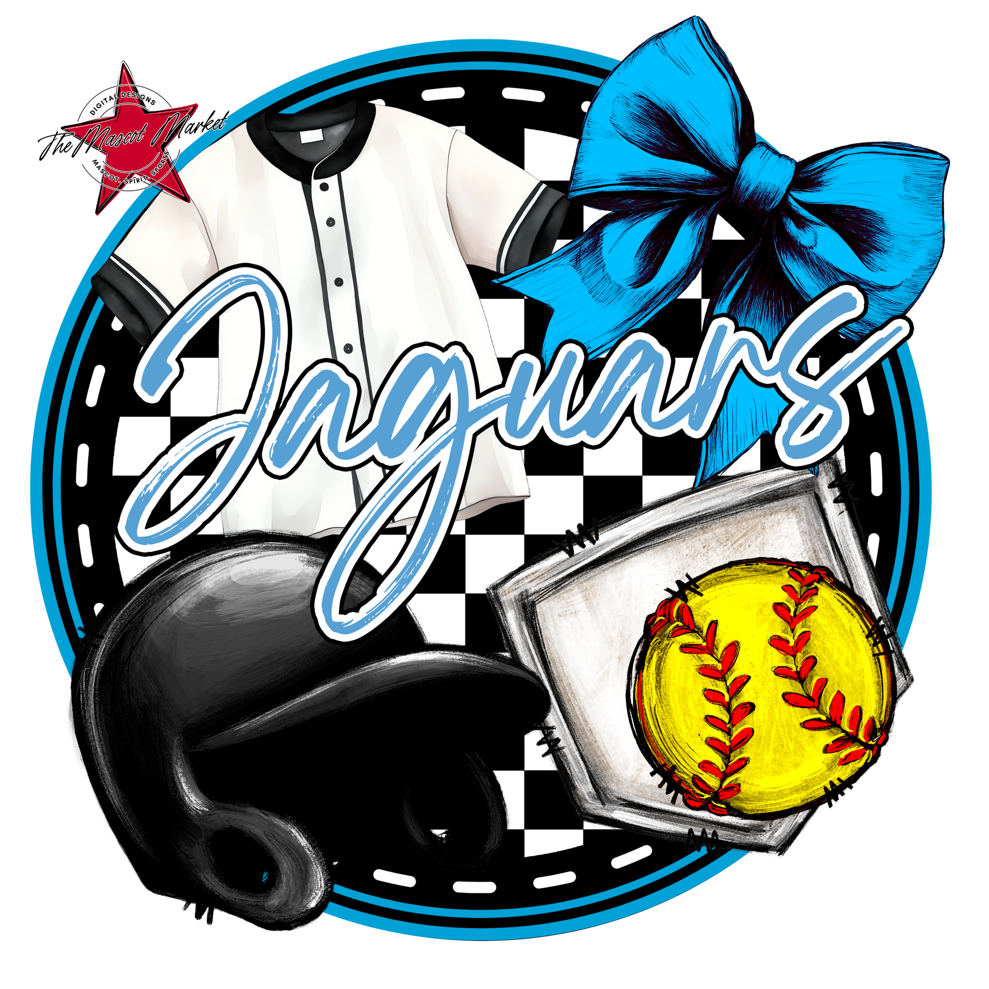 Jaguars Circle Softball Design-Carolina Blue