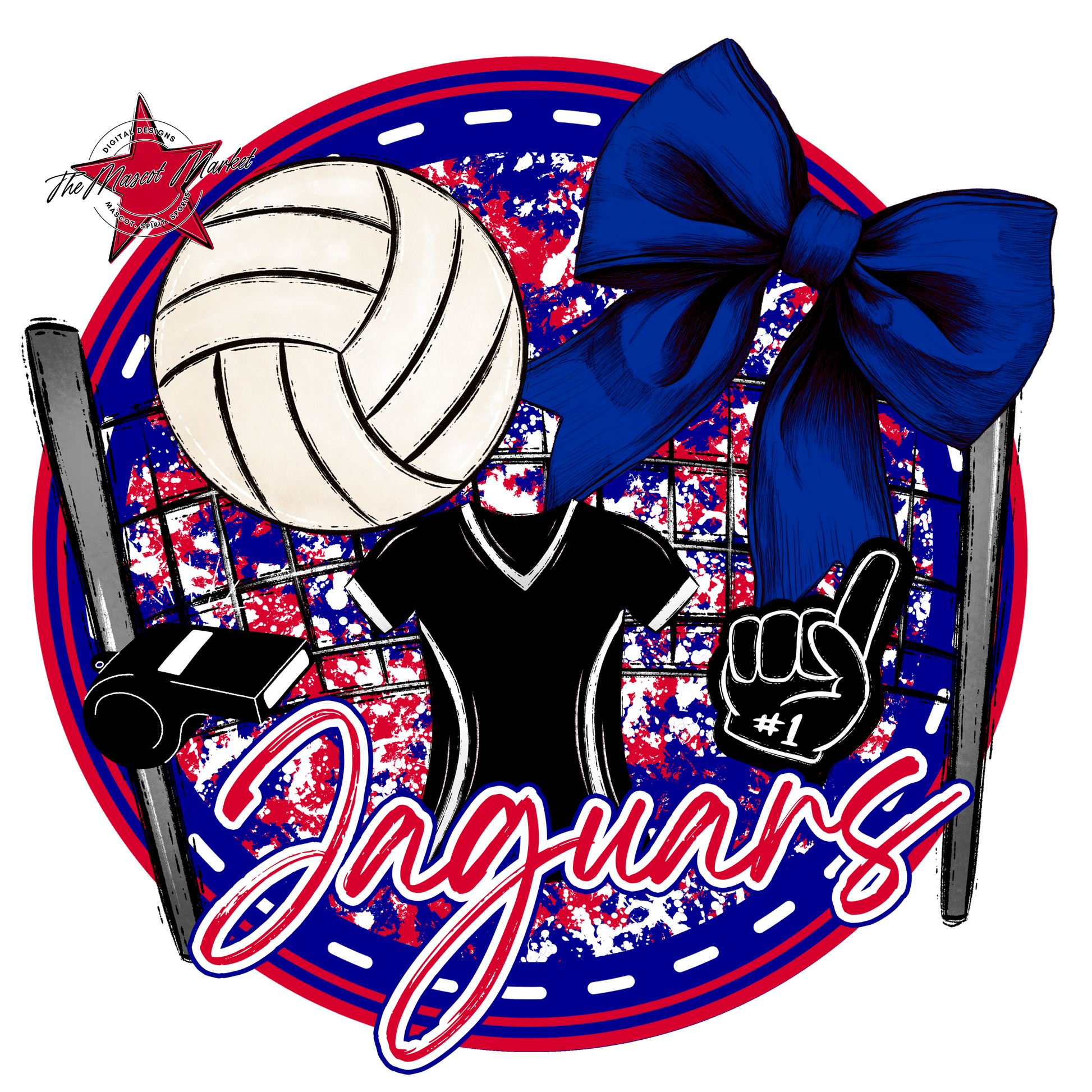 Jaguars Circle Volleyball Design-Blue-Red