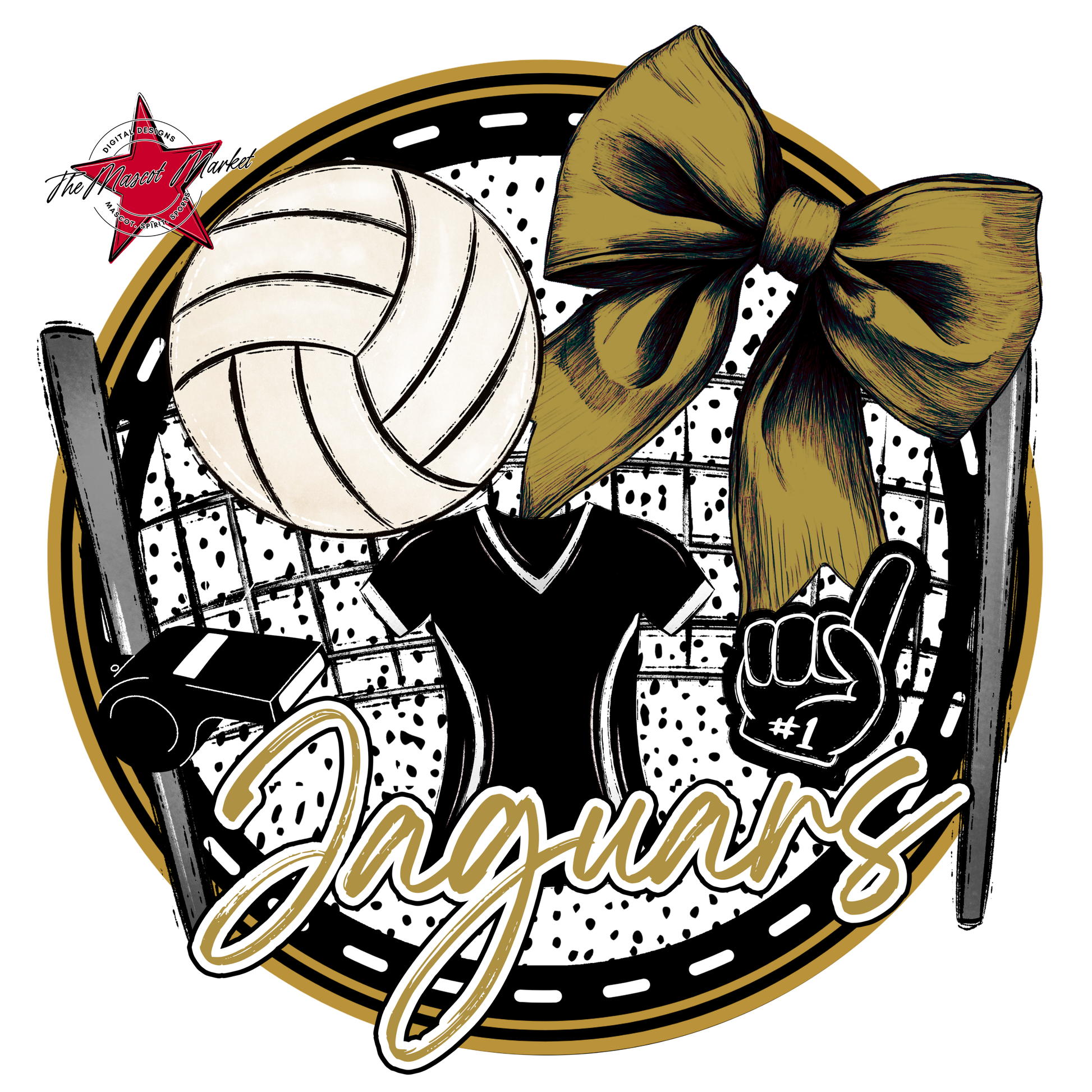 Jaguars Circle Volleyball Design-Gold