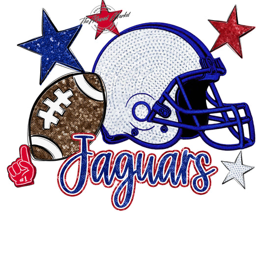Jaguars Football Embroidered Sequins Design-Blue & Red
