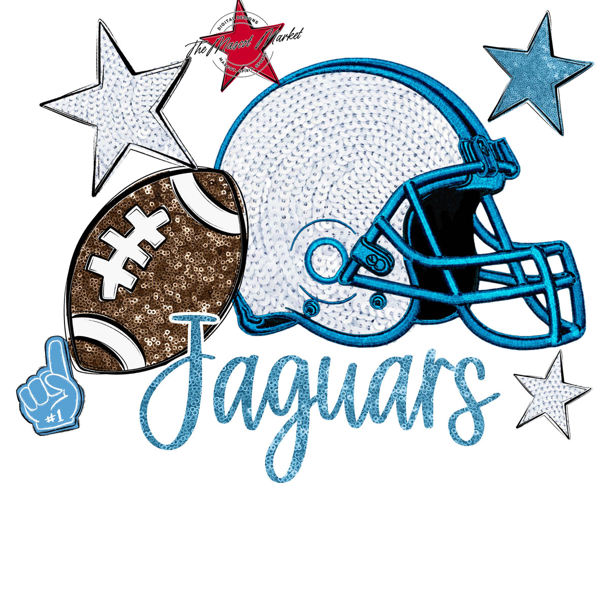 Jaguars Football Embroidered Sequins Design-Carolina Blue