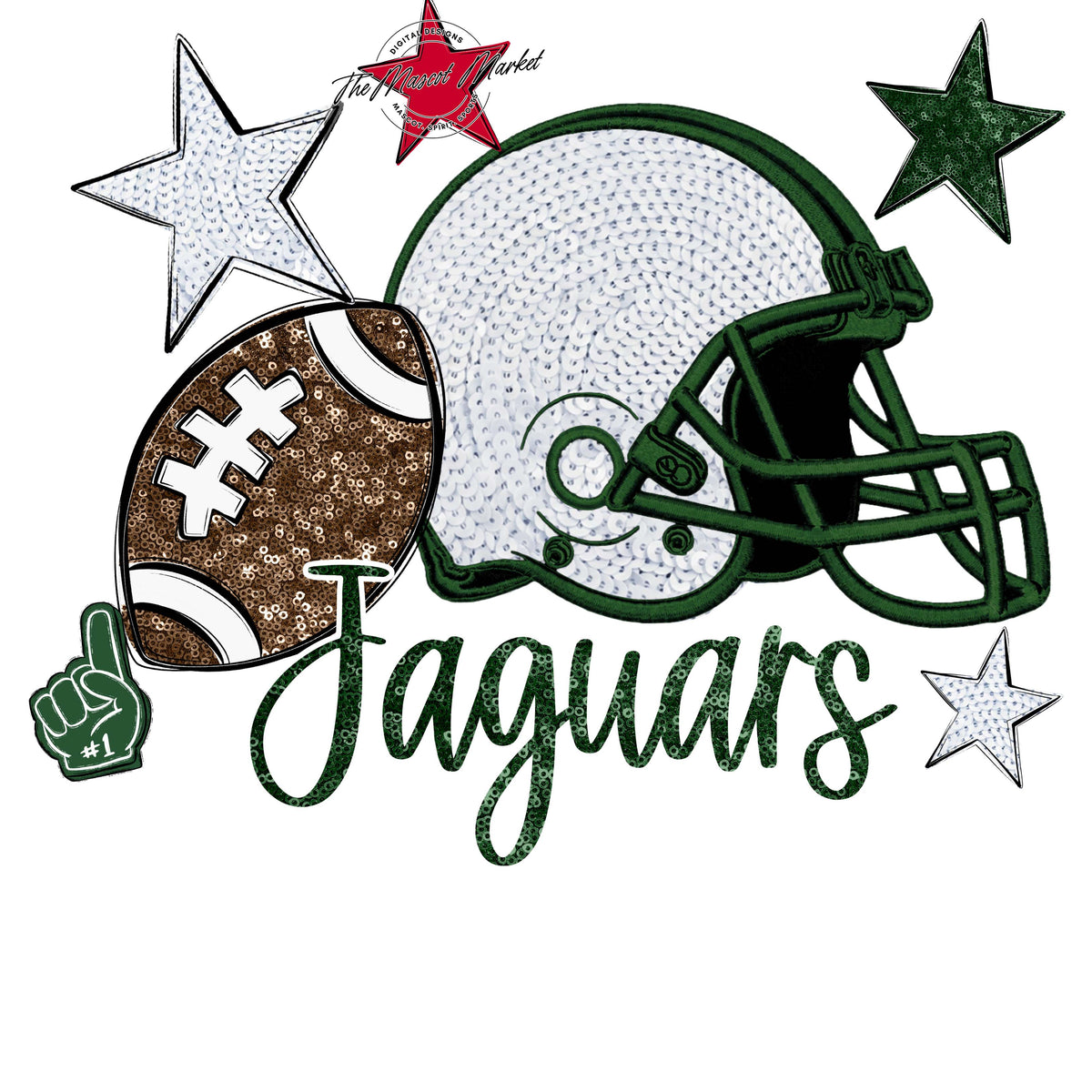 Jaguars Football Embroidered Sequins Design-Green