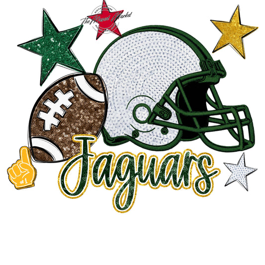 Jaguars Football Embroidered Sequins Design-Green & Yellow
