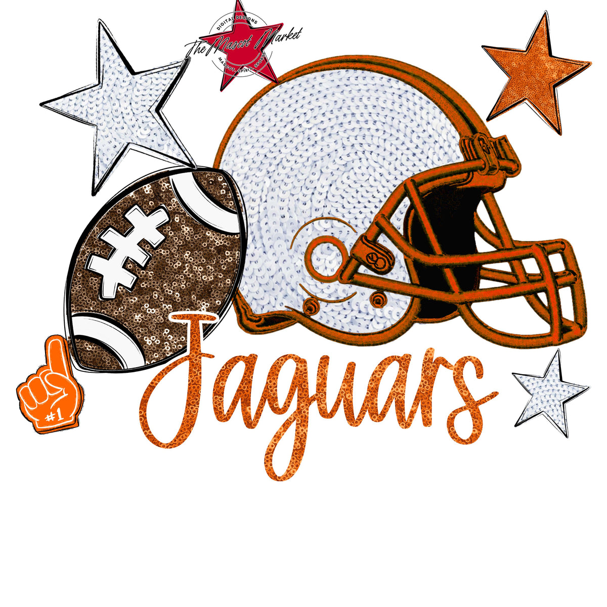 Jaguars Football Embroidered Sequins Design-Orange