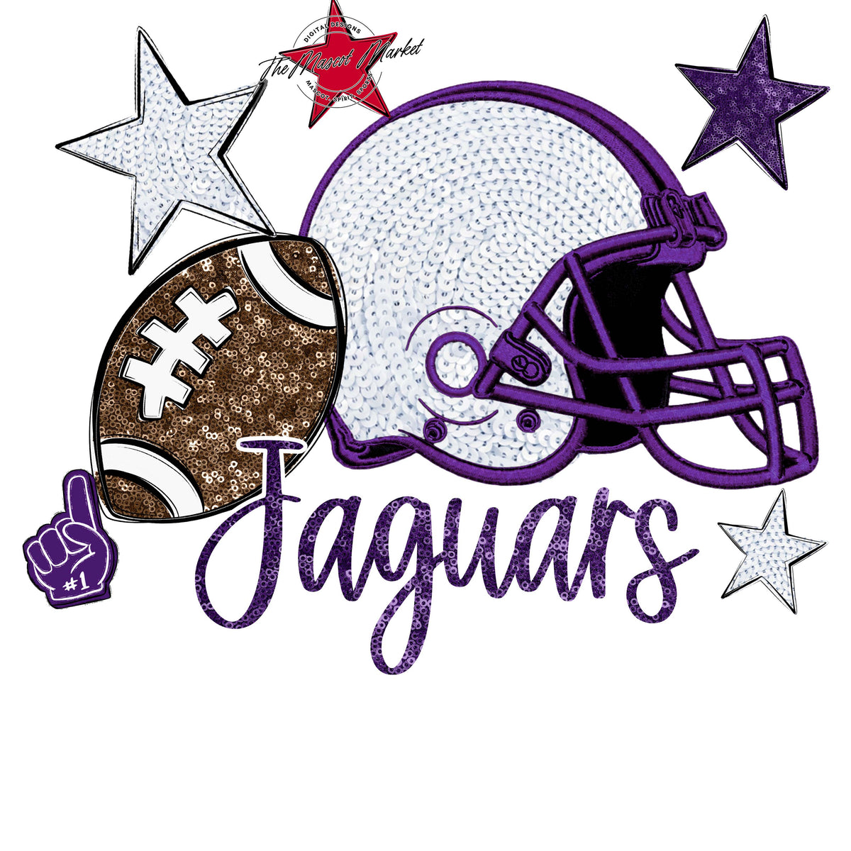 Jaguars Football Embroidered Sequins Design-Purple