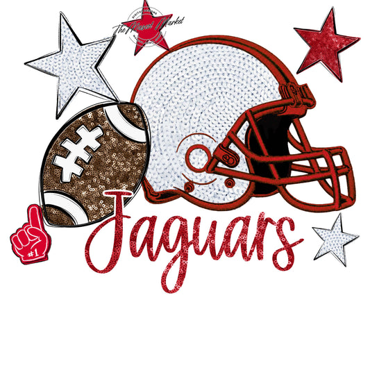 Jaguars Football Embroidered Sequins Design-Red