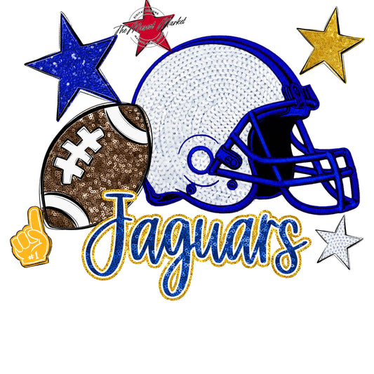 Jaguars Football Embroidered Sequins Design-Royal Blue & Yellow