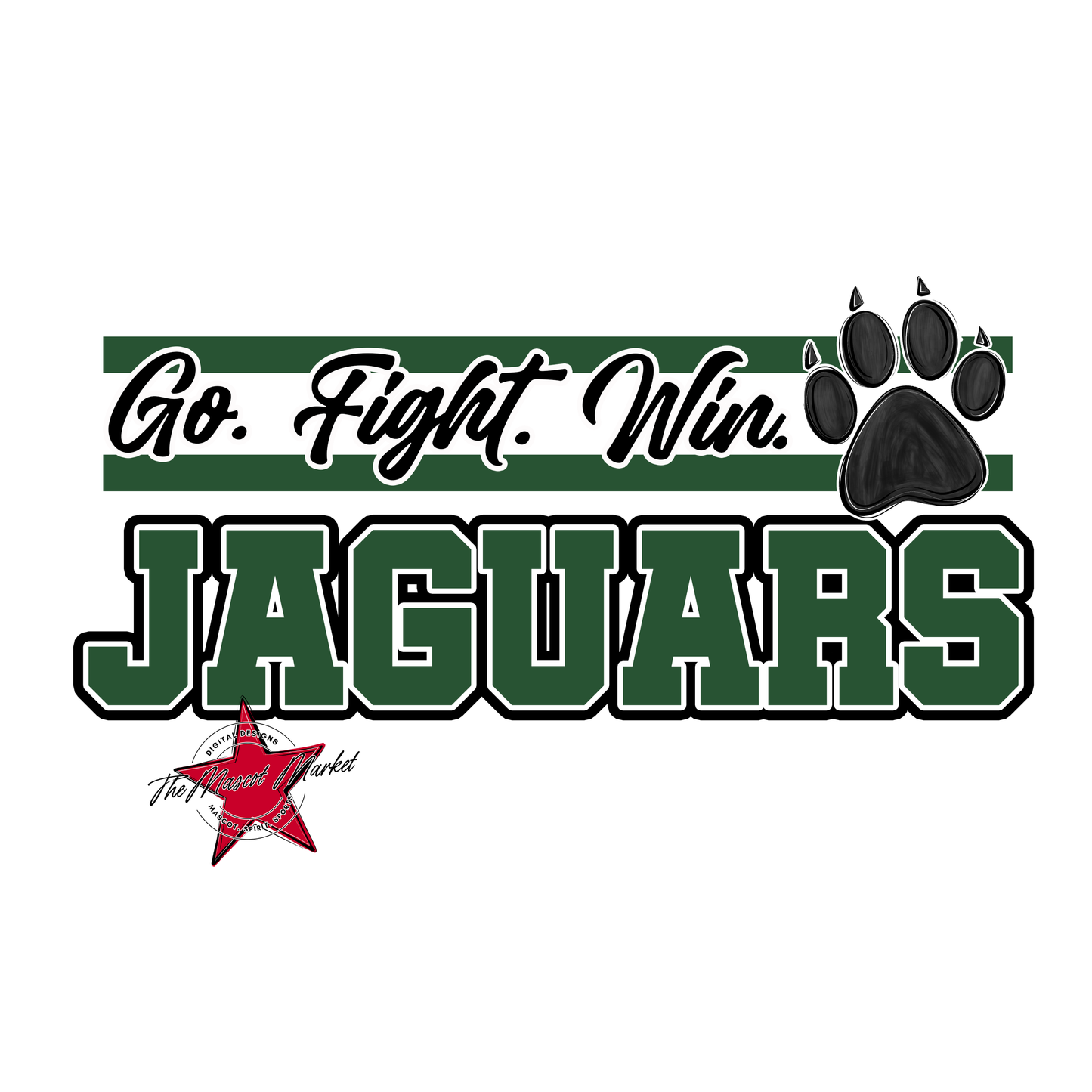 Jaguars Go Fight Win Mascot Lines-Green