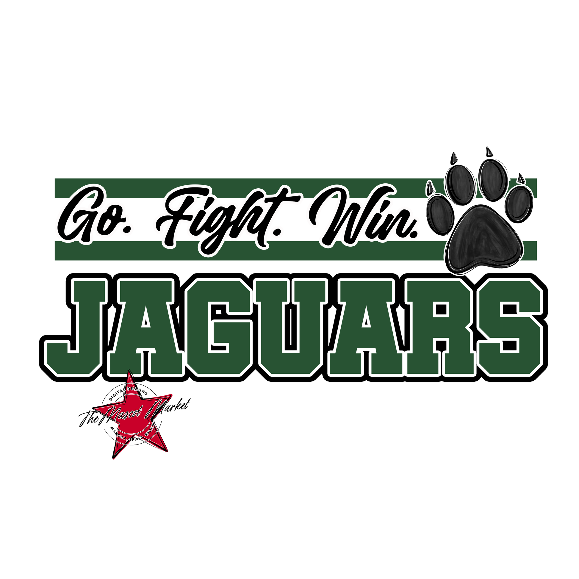 Jaguars Go Fight Win Mascot Lines-Green