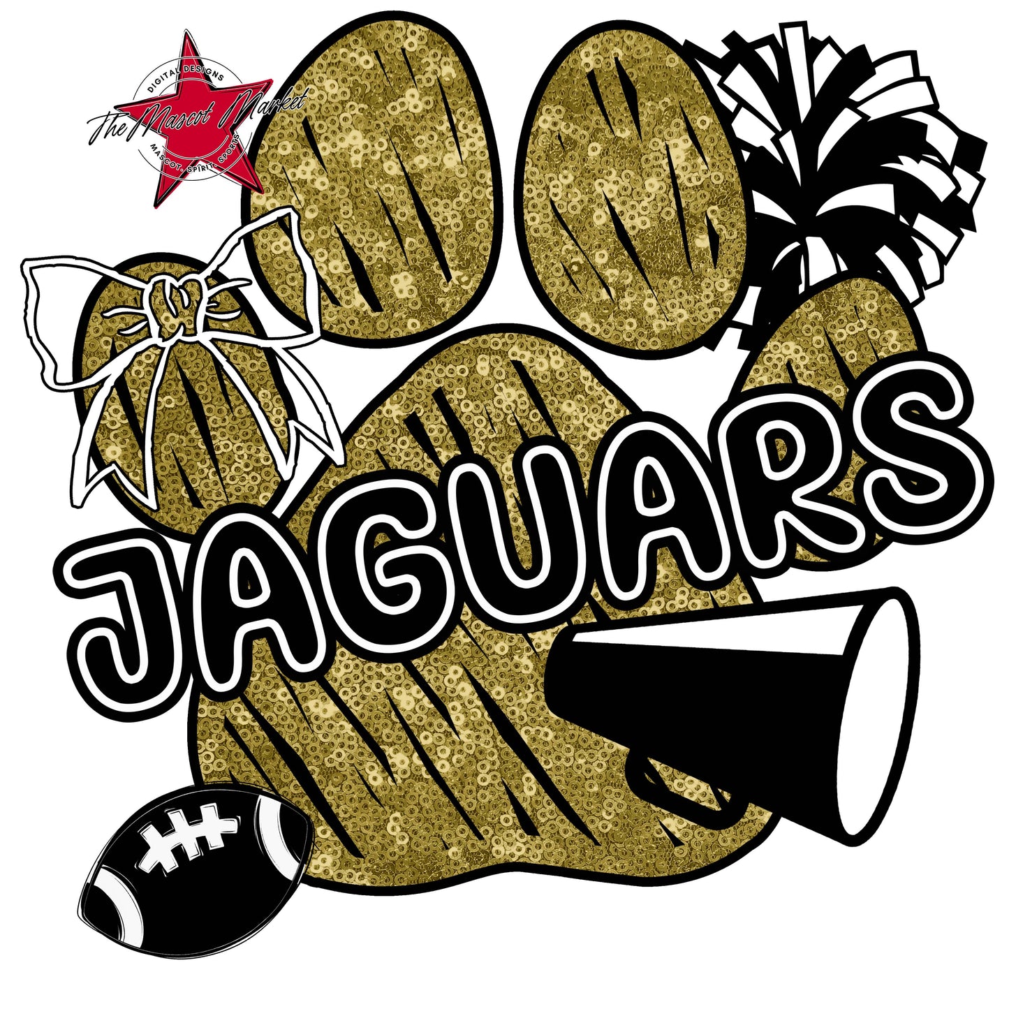Jaguars Sequins Paw Print Design-Gold